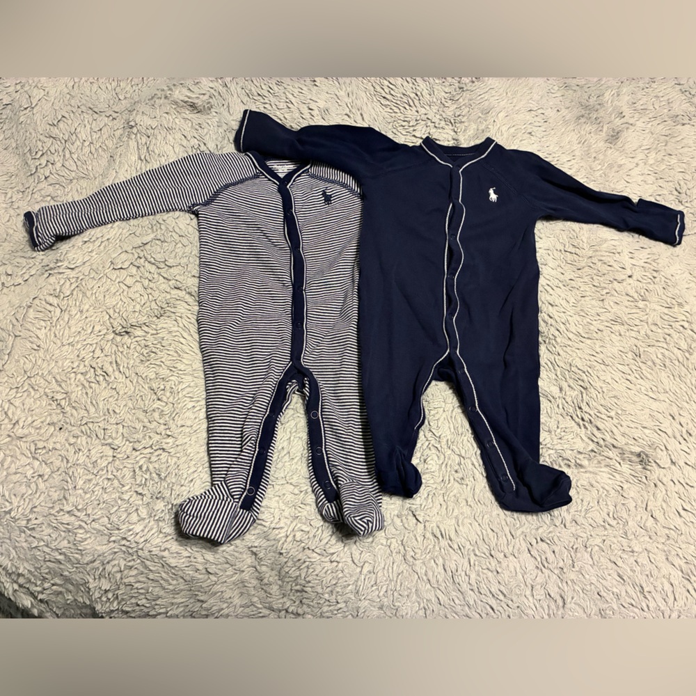 Ralph Lauren Navy and White Striped Baby Onesie